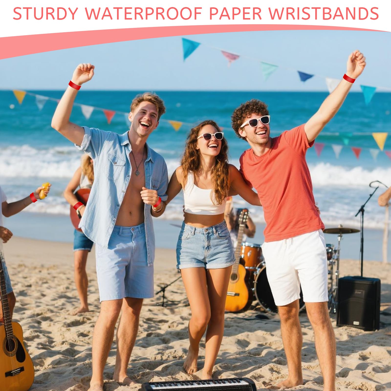 400 Pulseras de Papel Impermeables, Pulseras para Eventos con Etiquetas Personalizables, Brazaletes de Control Reutilizables para Fiestas, Festivales, Clubes y Conciertos (Rojo)