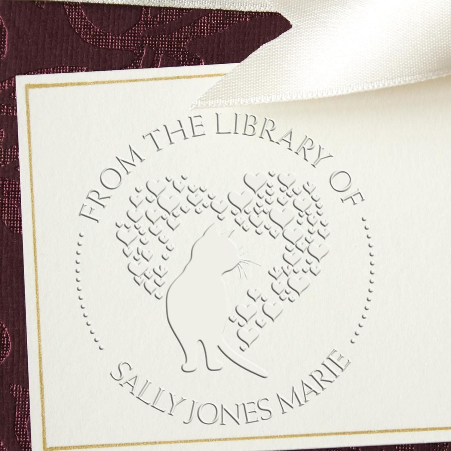 Custom Reader Paper Embosser, Soft Lovely Cat Design, Easy-to-Use Personalized Name Inscription Embossing Seal, Ideal for Book Aficionados, Unique Customizable Gift, 1-5/8 Round Imprint