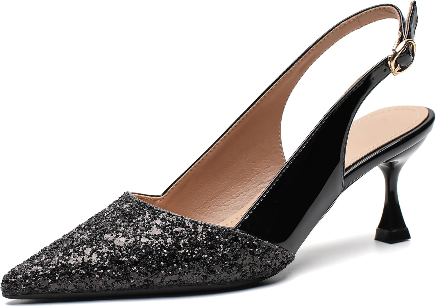 Women's Kitten Heels Sequin Closed Pointed Toe Low Heels Comfortable Dress Work Wedding Party Slingback Stiletto Pumps Shoes
