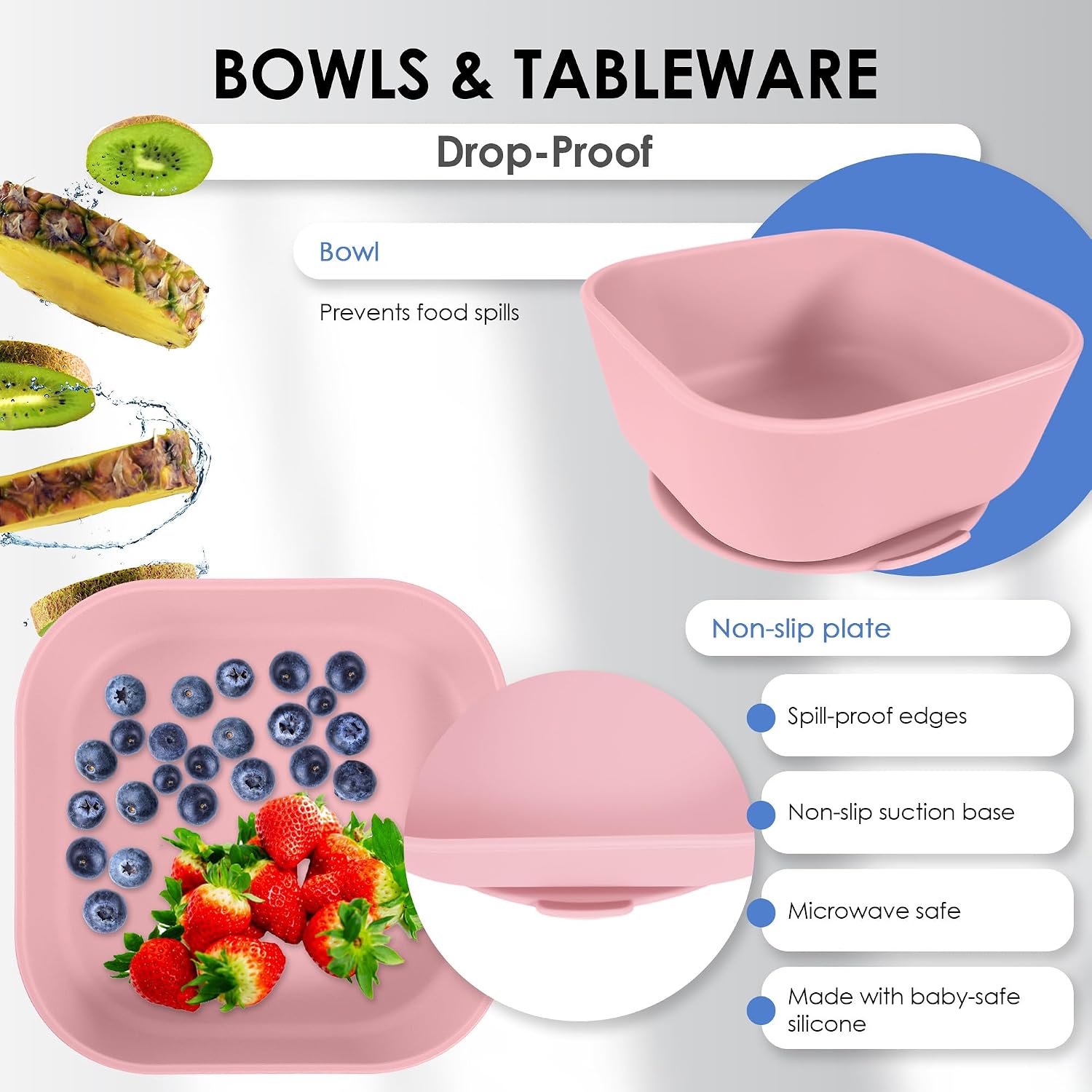 Bluet B – Baby Feeding Set – 4 PCS Silicone Tableware with Suction Plate, Bowl, Cup & Spoon – Extra-Thick Premium Silicone, BPA-Free, Food Grade, Microwave & Dishwasher Safe