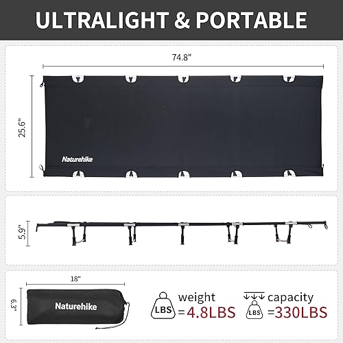 Miniatura 26 de Naturehike - Catre de campamento GreenWild, plegable y ultraligero, fácil montaje en 60 segundos, resiste 330 libras, cama de campamento