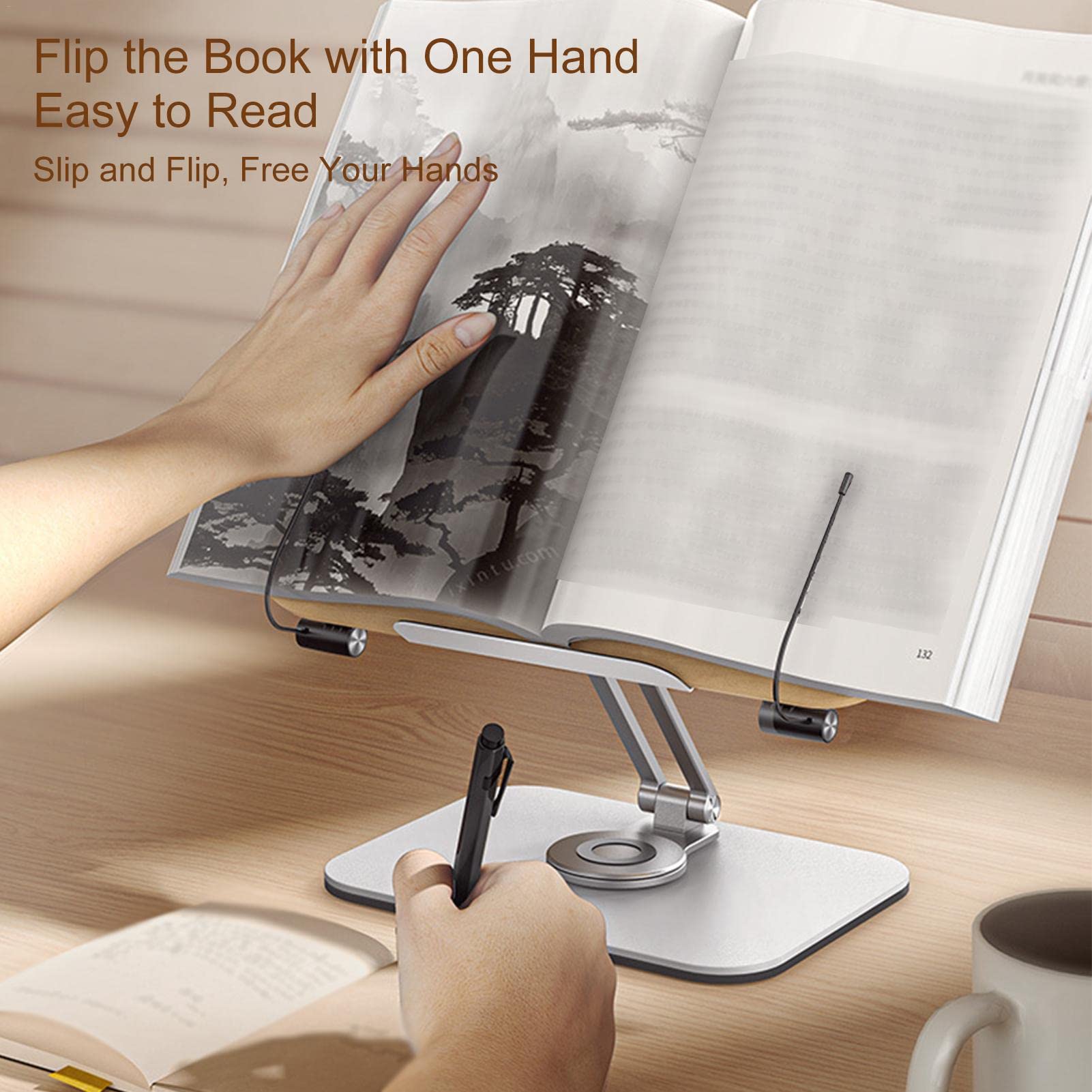 Support de Lecture en Métal Porte Livre avec Bras de Soutien Réglable 6 Positions Porte-Copie Pupitre de Lecture pour Tablette Musique Livre de Recette Cuisine Bureau Etagère à Livres