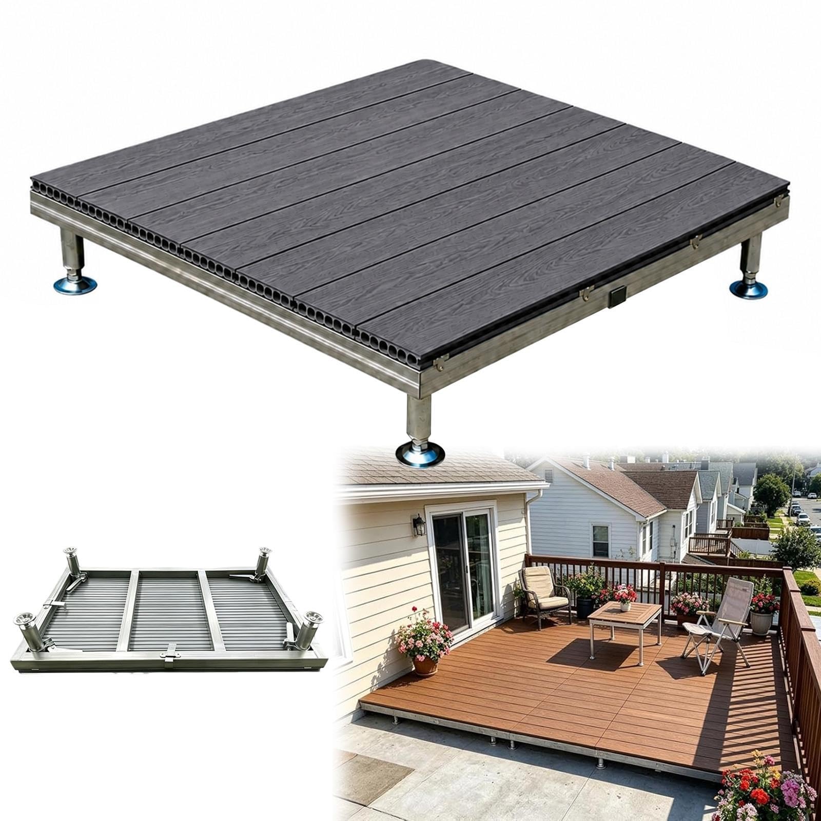 Piattaforma rialzata in WPC, Ponte modulare resistente alle intemperie | Pavimentazione fai-da-te resistente alle intemperie per giardino, prato e cortile(Grayish brown)