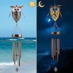 Solar Wind Chimes Outdoor - Owl Decoration, 6 pcs Chime Pipes Metal Windchimes Outdoors for Garden, Yard, Patio, Landscape, Gifts for Mom Women Grandma(Owl)