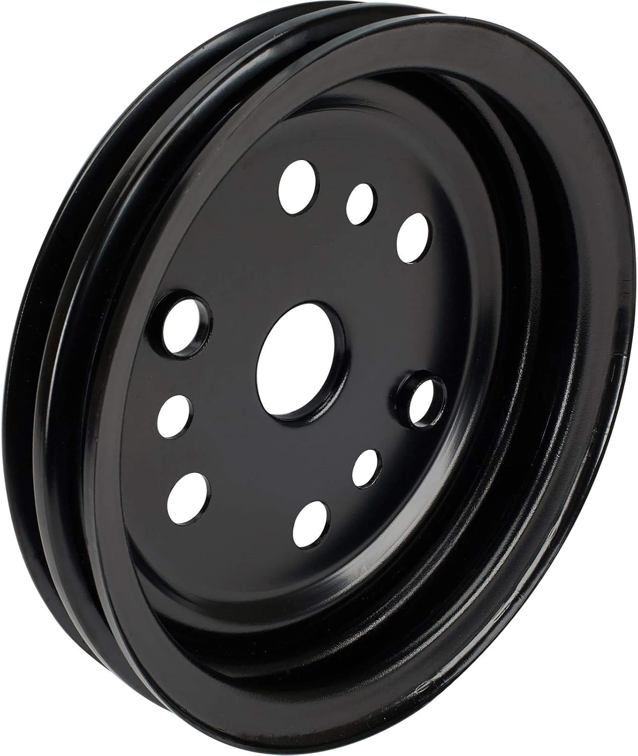Speedway Motors Double Groove Pulley Set for Short Water Pump Compatible with Small Block Chevy, Satin Black Steel V Belt Crank & Water Pump Pulleys for SBC, Lightweight Design