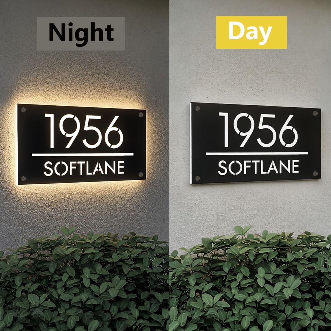 Custom Modern Solar House Number Address Sign Stainless Steel Backlit Address Plaque for House Shops Offices Restaurant