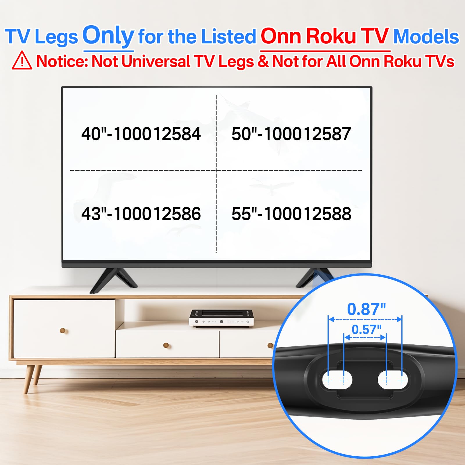 Patas de Soporte de TV para Patas de TV Onn, Solo para televisores Onn Roku de 40 a 100012584, 43 a 100012586, 50 a 100012587, 55 a 100012588, sin taladrar en la Pared, fácil de Instalar