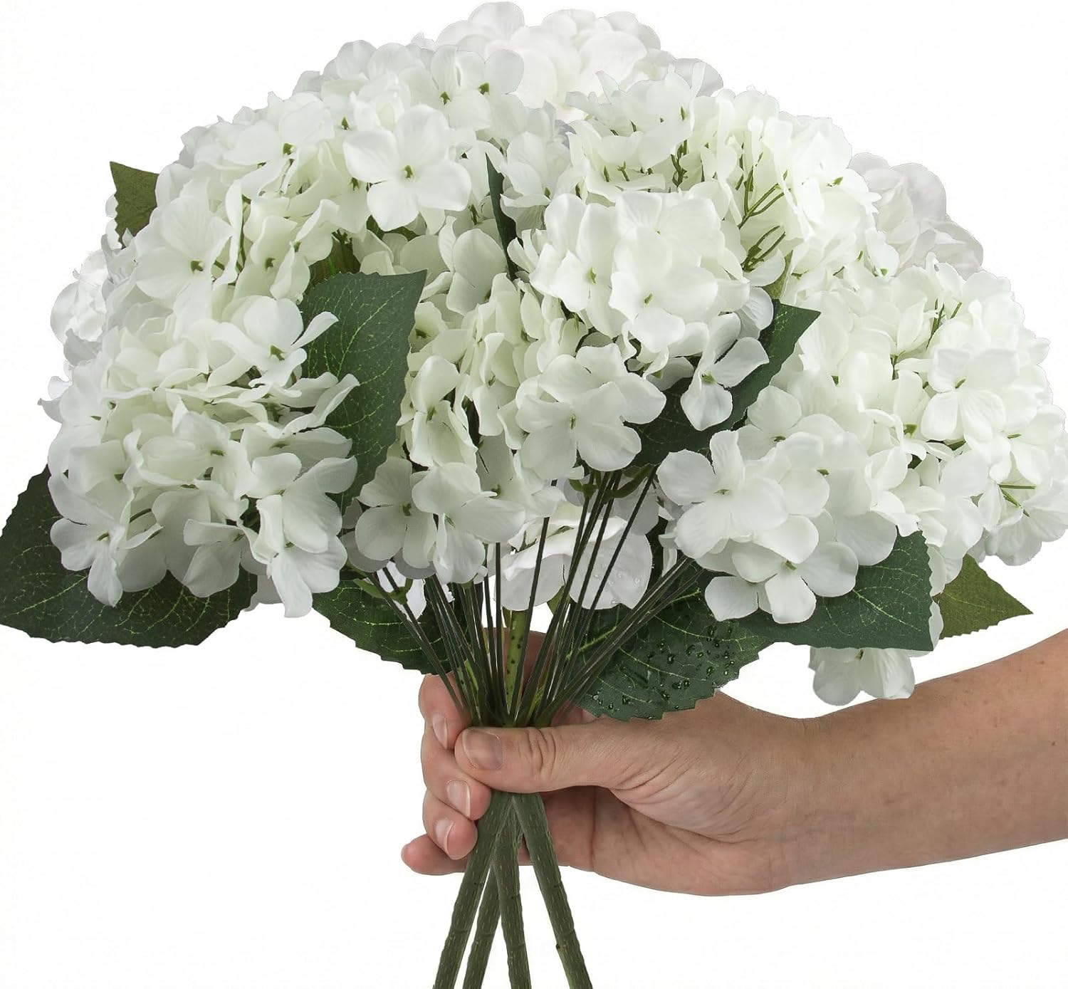 8 Pcs Hydrangea Artificial Flowers Outdoor Silk Bouquets, UV Resistant Faux Hydrangeas Flowers for Table Vase Centerpieces Outside Party Wedding Baby Shower Home Indoor Outdoor Decor (8, White)