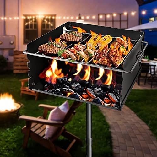 Miniatura 6 de Parrilla de carbón estilo parque con rejilla, parrilla de parque de acero al carbono de un solo poste de 50 pulgadas de altura, parrilla de parque