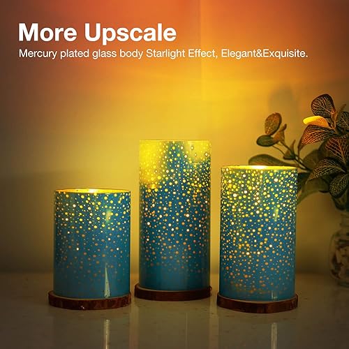 Miniatura 2 de Velas sin llama de vidrio azul con control remoto y temporizador, velas sin llama LED, velas de vidrio sin llama con pilas