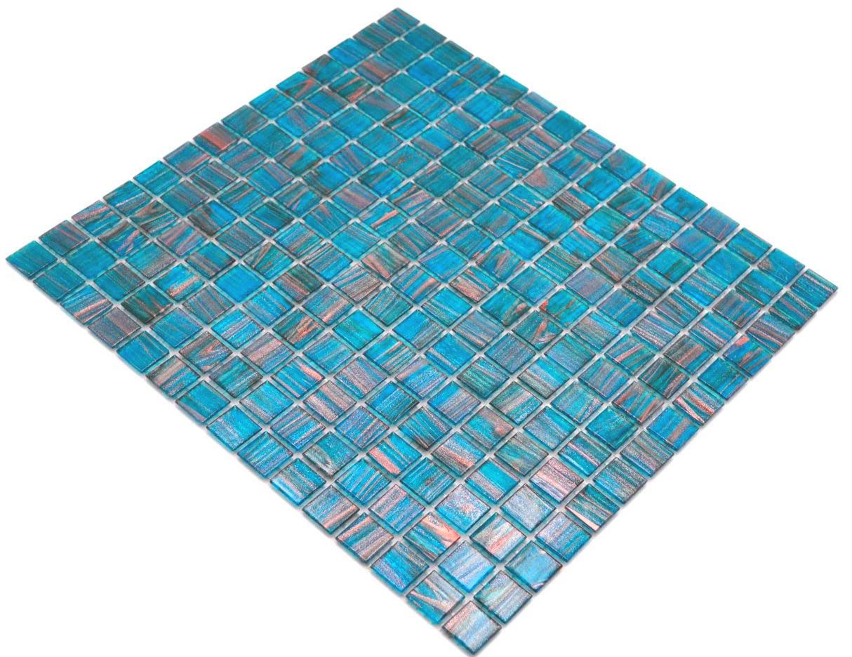 Mosaïque en verre - Turquoise - Bleu perle - Cuivre - Pour cuisine ou douche
