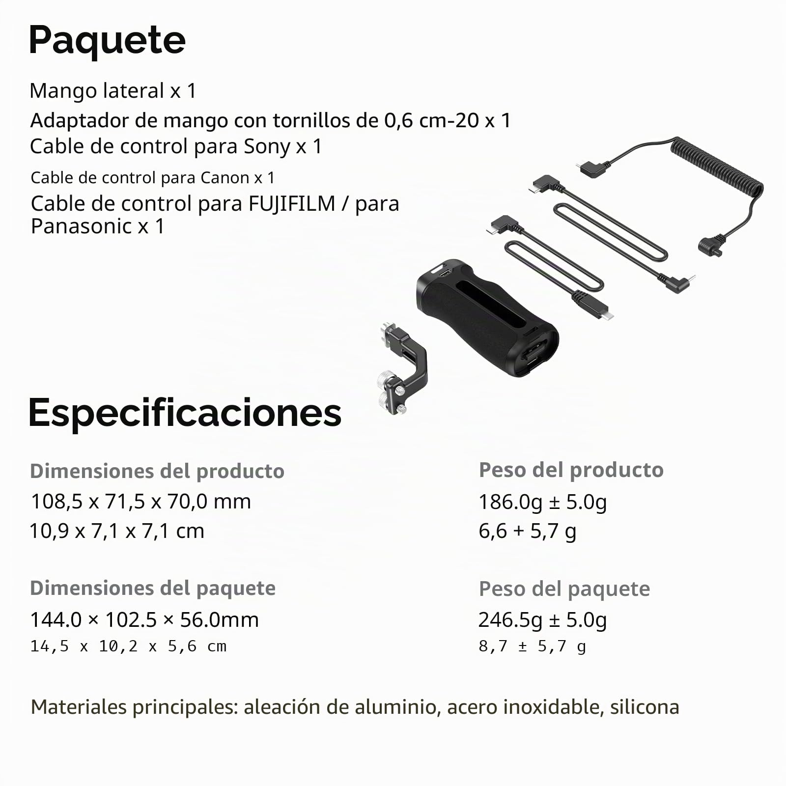 SMALLRIG Mango lateral roscado con disparador remoto Start/Stop Record, 3 cables de control, apto para Sony A7 III/FX3/A6600, Canon R5II/R5C, para FUJIFILM X-H2S/X-T5, para