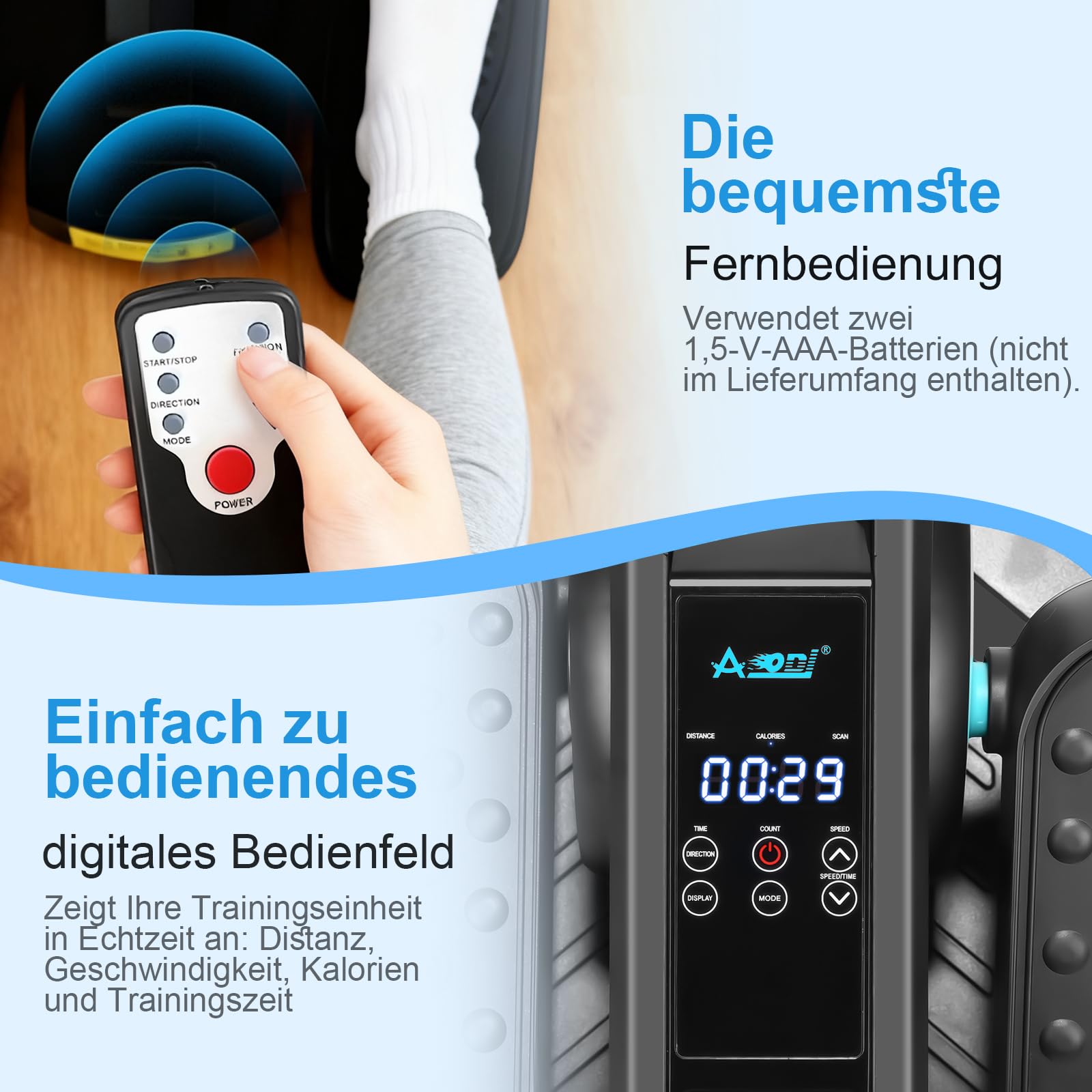 Untertisch Ellipsentrainer, Elektrischer Sitz-Pedaltrainer mit Fernbedienung, Mini Stepper für das Training, Einstellbare Geschwindigkeiten, Beintrainer für Senioren und Erwachsene