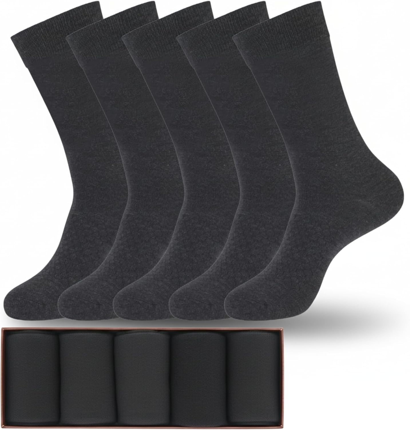 Mens Dress Socks for Men 9-12 - Charcoal Socks for Men - Perfect for Formal Wear, Office, and Special Occasions - 5-Pack in a Gift Box- Solid Charcoal
