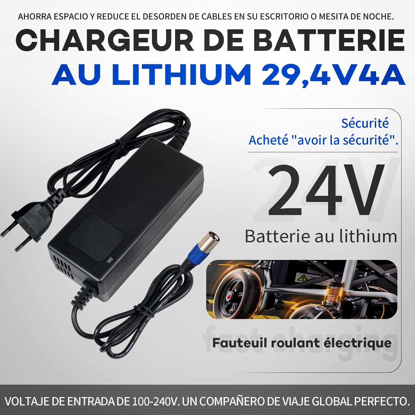 QDD Voedingsadapter 29,4 V 5 A voor e-bike, mobiliteitsscooter, lithium