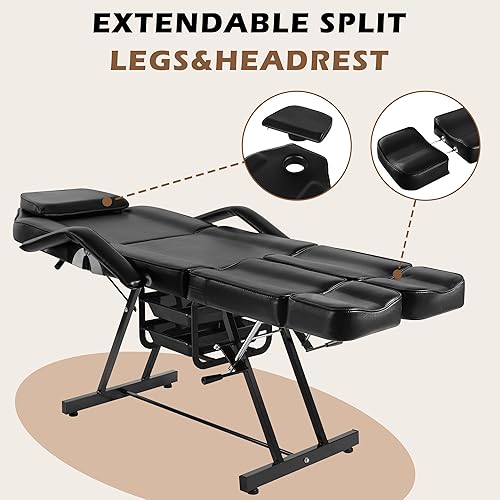 Miniatura 7 de Tattoo Chair for Client, Facial Bed Esthetician Massage Tattoo Table with Rolling Stool, Professional Adjustable Lash Chairs for Salon Spa Barber