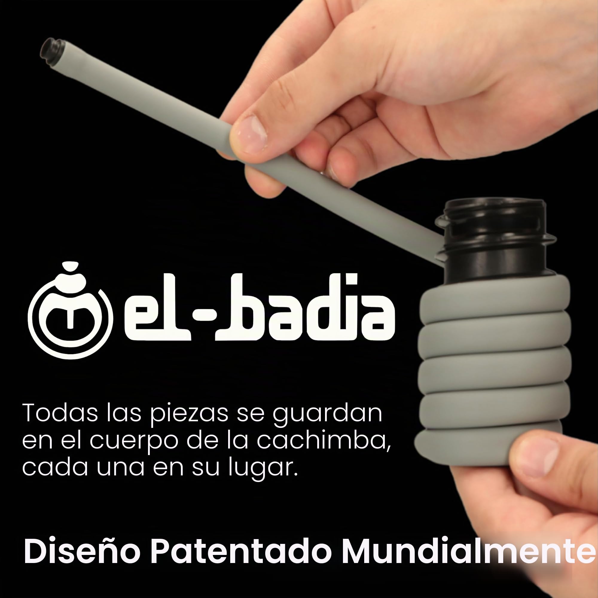 Cachimba Portátil EL-BADIA P1 24 cm – Shisha de Viaje Ultra-Compacta con Sistema Patentado de Almacenamiento de Manguera, Cazoleta de Cerámica Reversible & Manguera de Silicona (Deep Black)