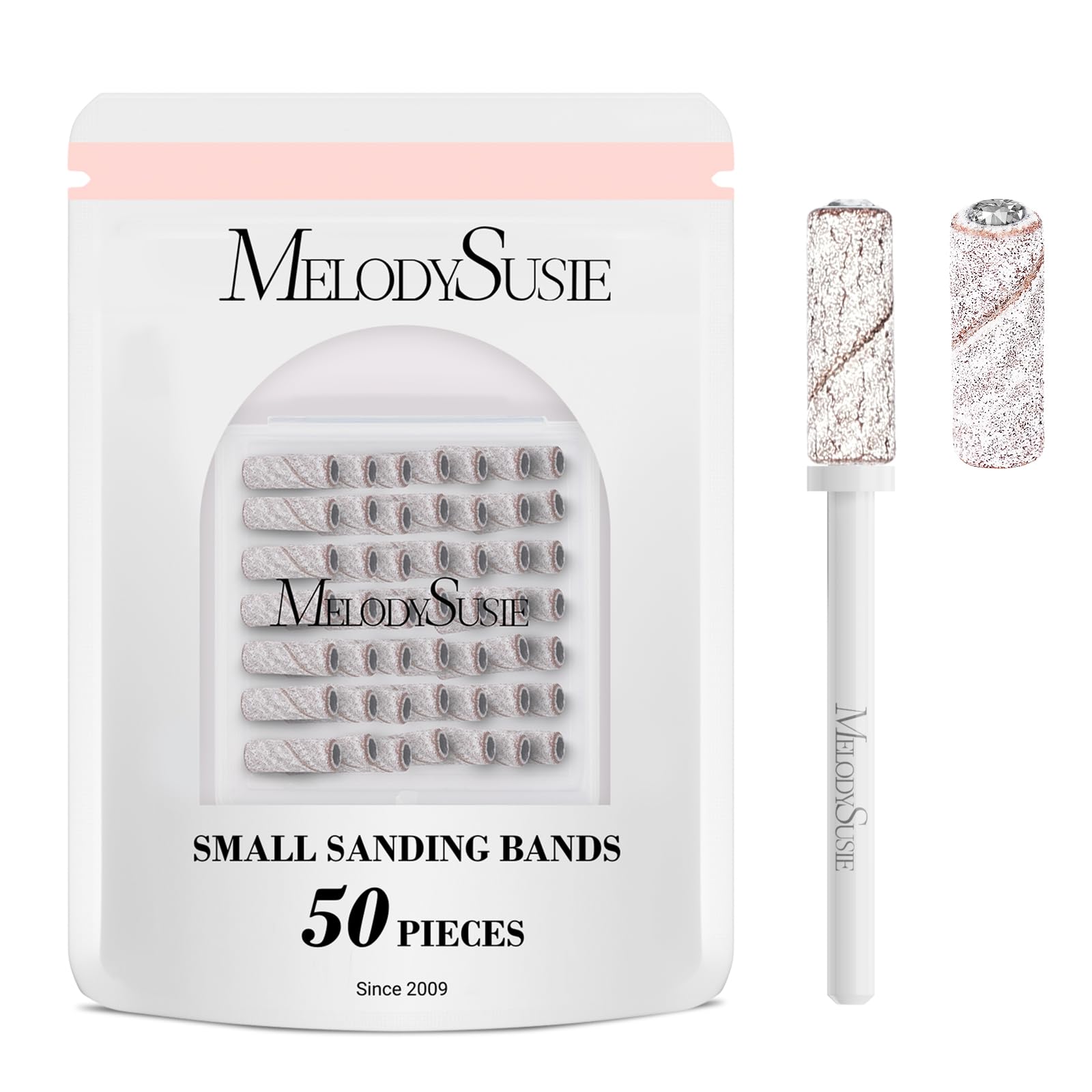 MelodySusie 50 Pcs Nail Drill Bits Small Sanding Bands with 3.1mm Mandrel Bit, 240 Extreme Fine Grit Nail File for Acrylic Nails Gel Manicures and