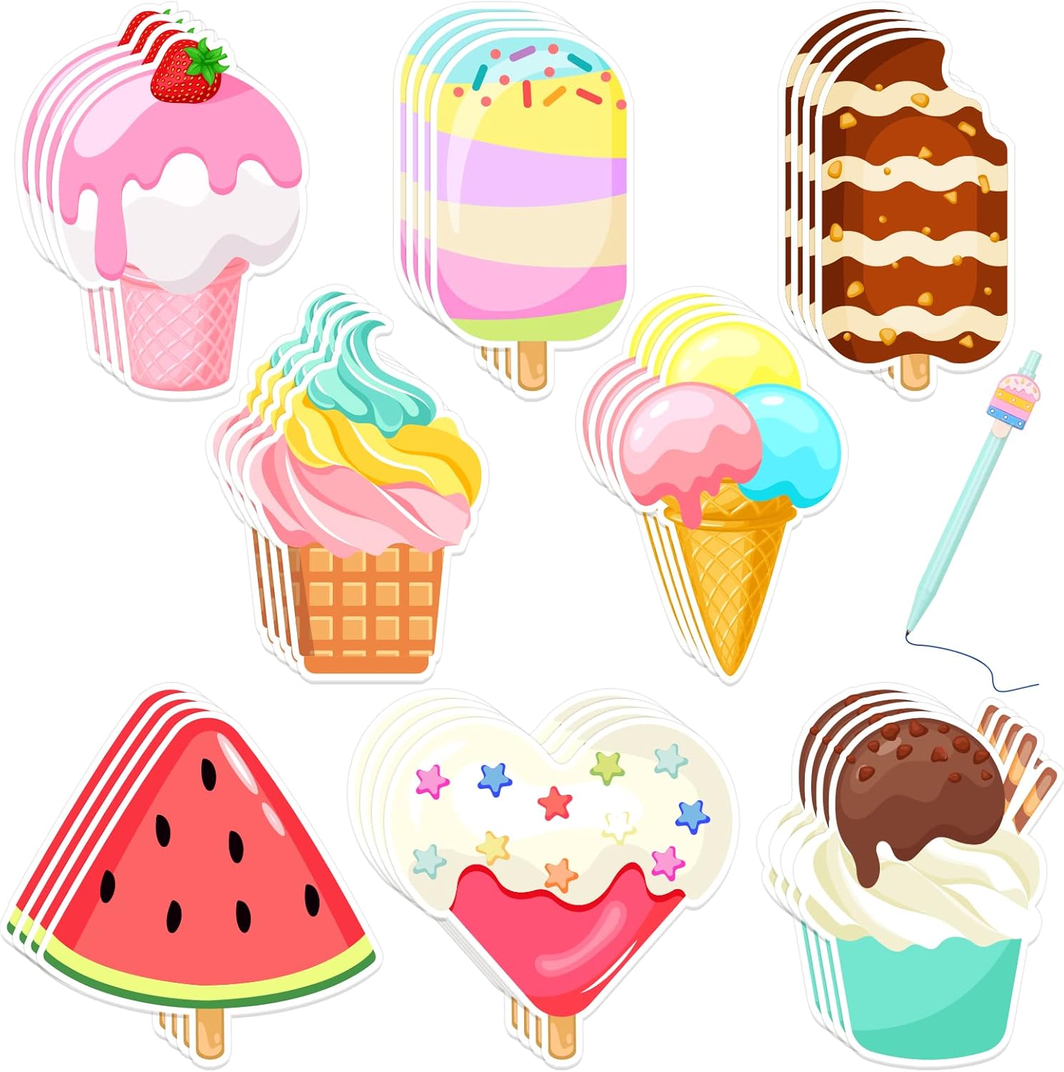 32 Pack Ice Cream Sticky Notes Summer Fruit Sticky Notepad