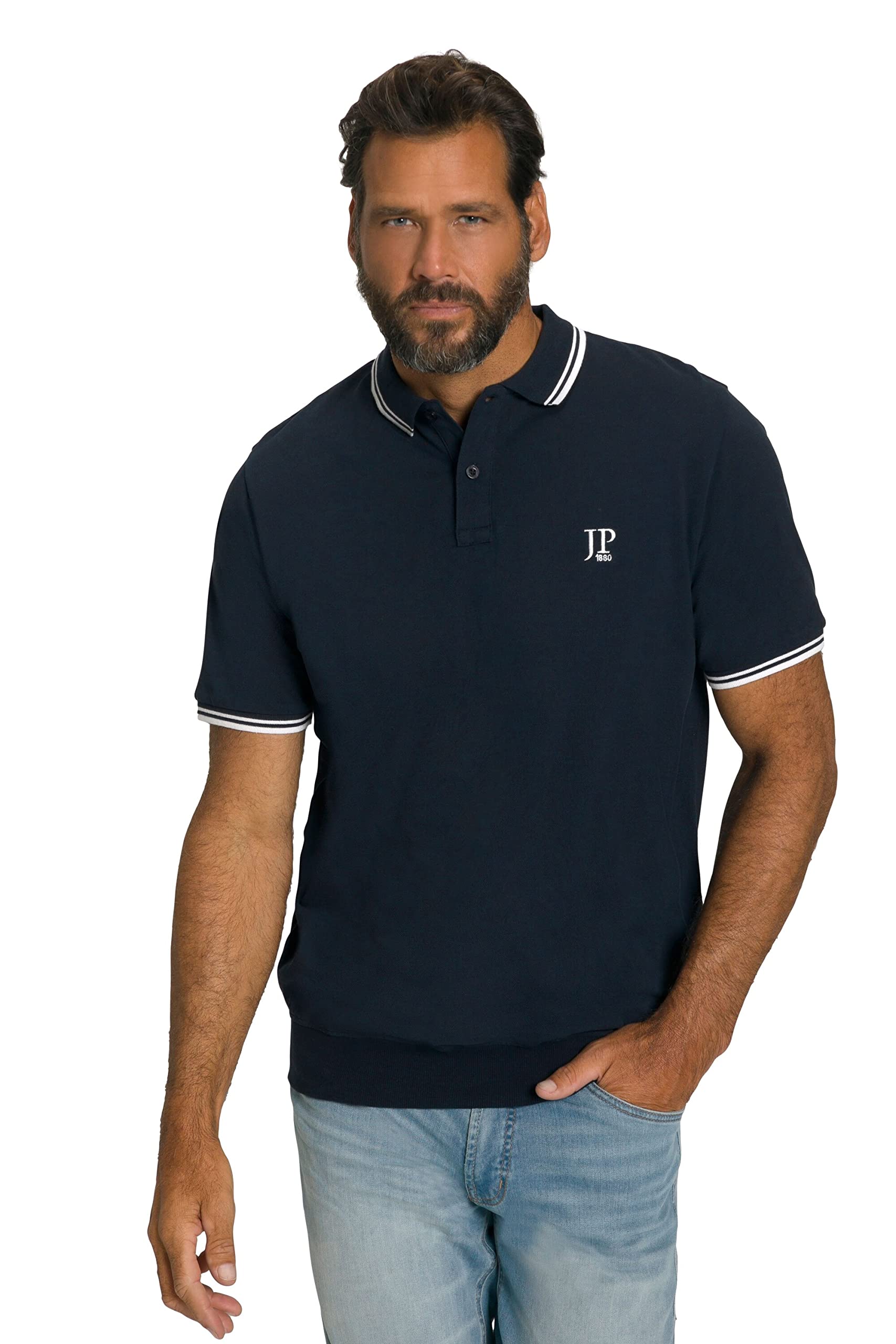 JP 1880 Men's Pique Half Sleeve Polo Shirt - 8XL Shirt - Midnight Blue