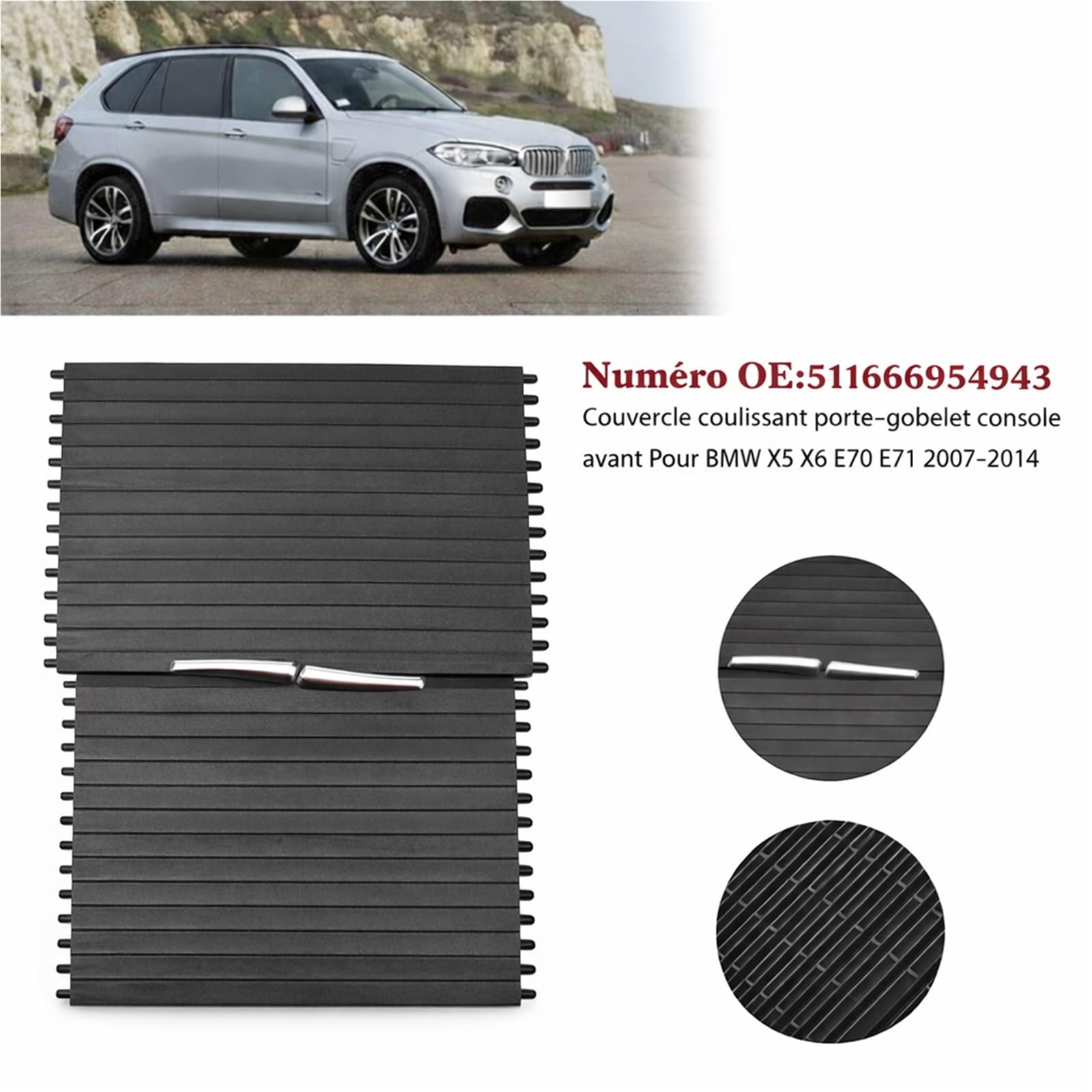 Cache Porte-Gobelet Durable pour BMW X5 X6 E70 E71 | Cache porte-gobelet console centrale durable compatible pour BMW X5 X6 E70 E71, remplacement intérieur voiture pratique.