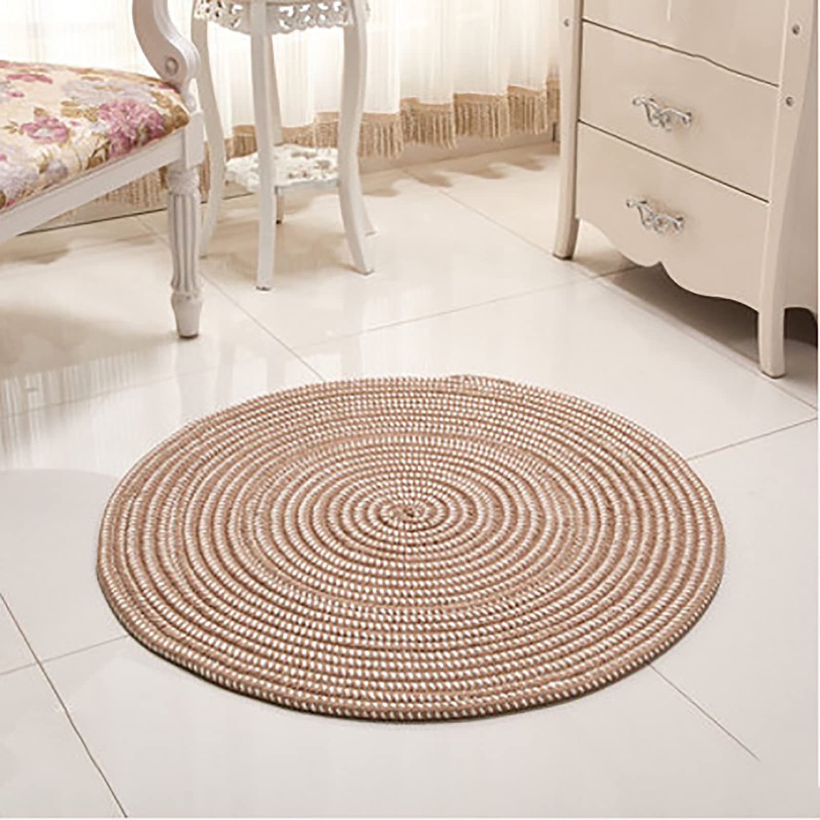 Tappeto rotondo intrecciato a mano, reversibile, per interni ed esterni, per soggiorno, camera da letto, studio, tappetino perfetto per sedia girevole, durevole ed elegante decorazione per la casa