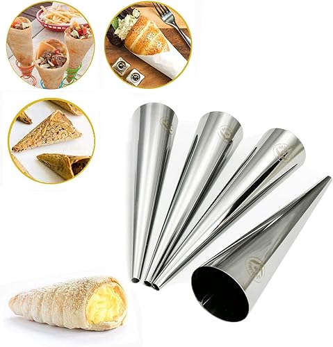 Miniatura 3 de NewlineNY - Juego de 10 tubos de vertedor de escarcha de acero inoxidable, 6 circulares + 4 formas de repostería de canoli de cono