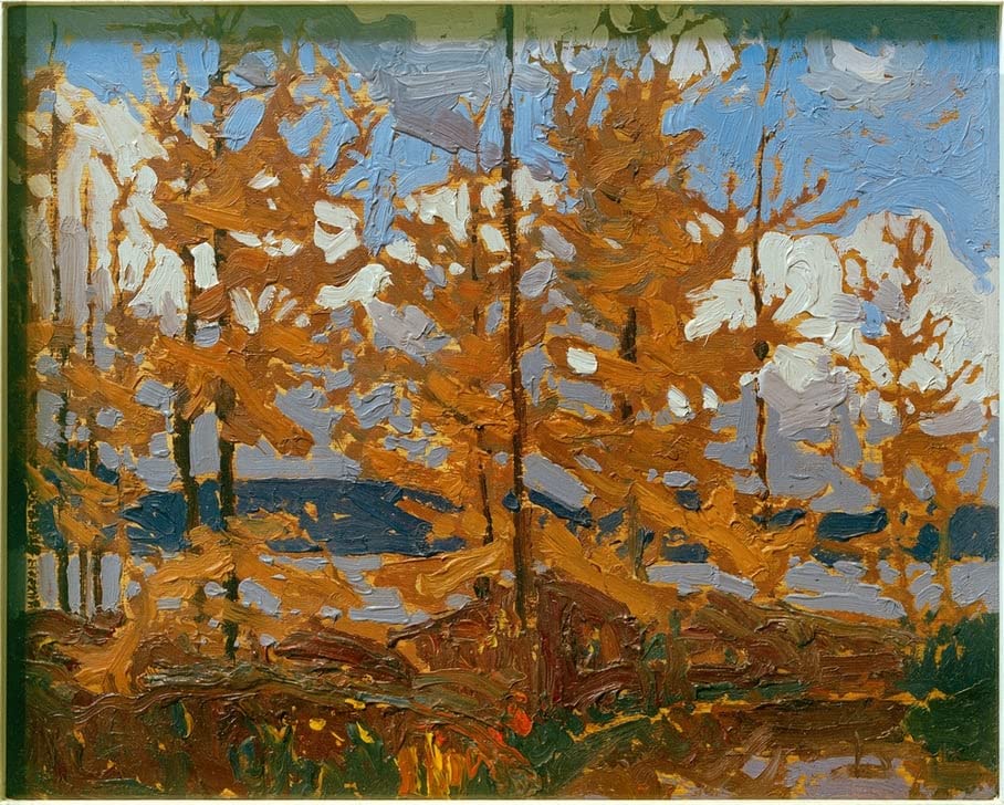 Imagen de lienzo Tamaracks de Tom Thomson para renovar paredes vacías con arte 60x90