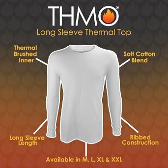 THMO Mens Long Sleeve Thermal Top Winter Fleece Underwear Baselayer Top