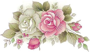 Pink White Rose Spray Flower Overglaze Waterslide Ceramic Decals 5.75 Inch 2 Decals