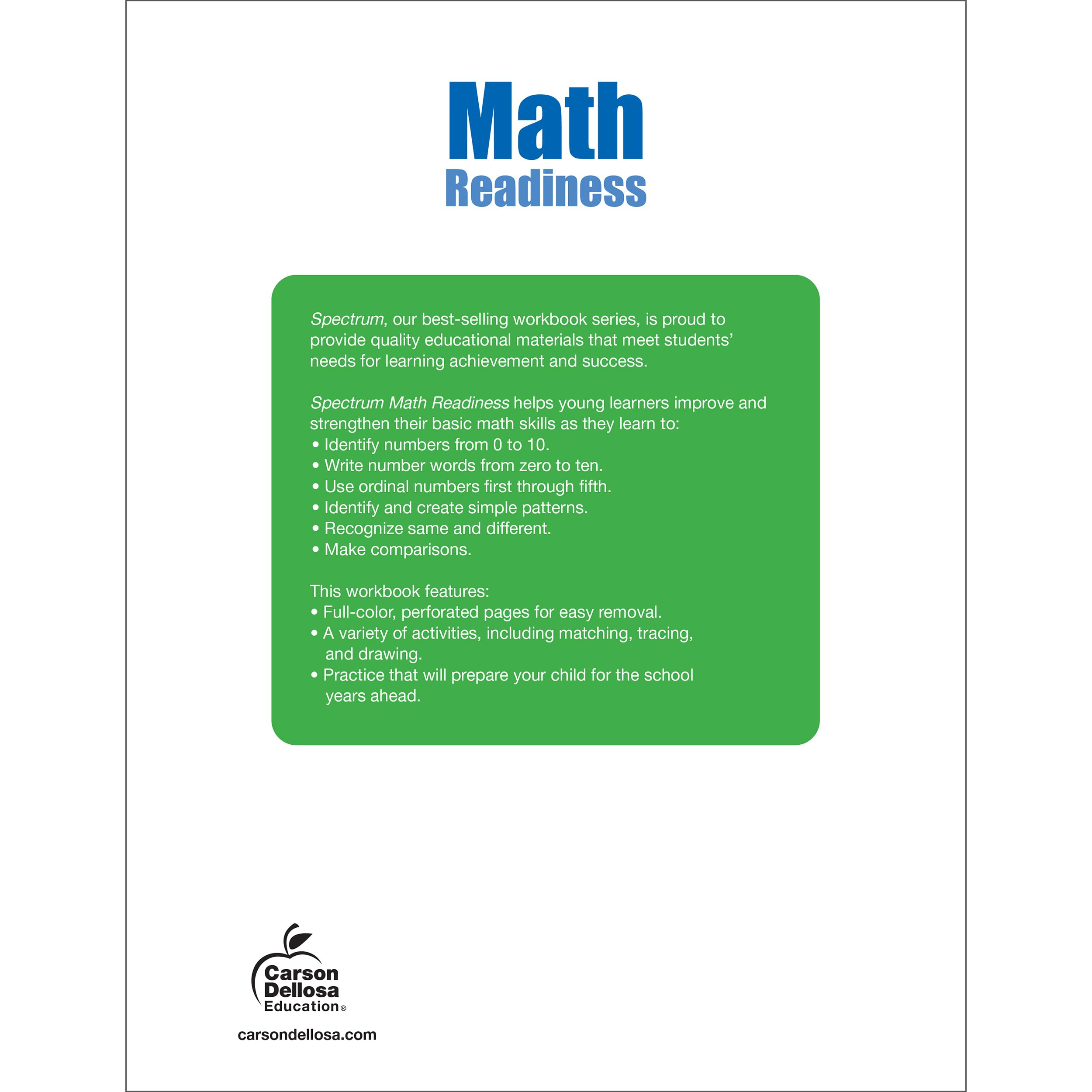 Spectrum Early Years Math Readiness Preschool Workbook, Pre K Activity Book Age 4-5, Patterns, Number Recognition, Counting and More Early Learning Mathematics, PreK Classroom or Homeschool Curriculum - Image 2
