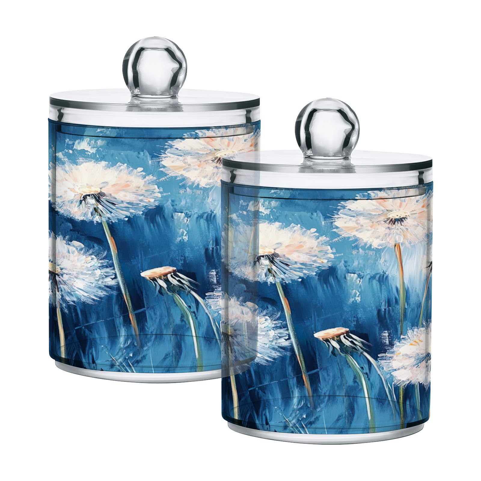 Haskirky 2 Pack Watercolor Butterfly Qtip Holder Dispenser,Clear Plastic Apothecary Jars with Lids Home Decor Kitchen Storage Jar for Cotton Ball, Cotton Swab,Floss,10 OZ