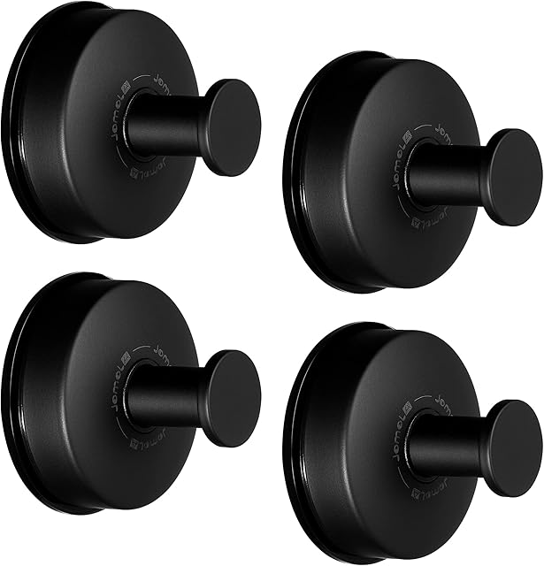 JOMOLA 4PCS Stainless Steel Bathroom Towel Hook Suction Cup Holder Utility Shower Hooks Hanger for Towel Storage Kitchen Utensil Vacuum Suction Cup Hooks, Matte Black
