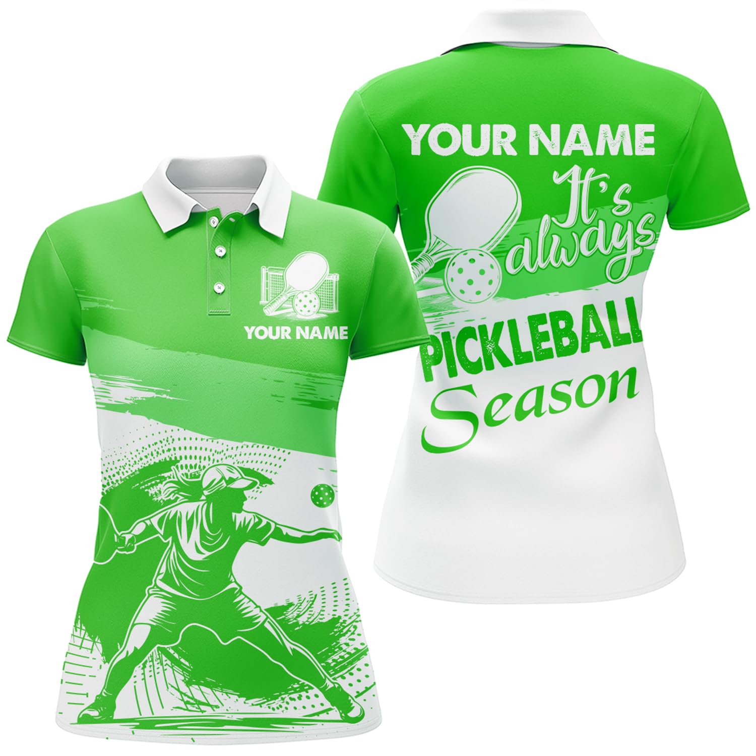 PIONAMZIOZ It's Always Pickleball Season Custom Pickleball Jersey Pickleball Polo & Quarter-Zip Women Men Pickleball Team (US, Alpha, Small, 5X-Large, Regular, Regular, Green)