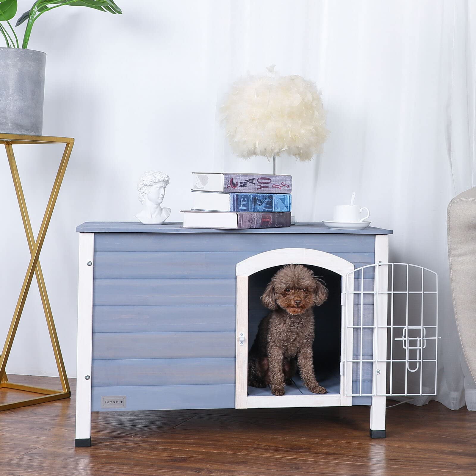 Buy Petsfit Wooden Dog Crate Indoor with Barrier Safety Gate,Large