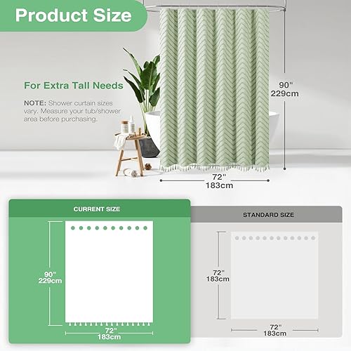 Vista 34 de Dynamene - Cortina de ducha, bohemia y rústica con rayas con chebrón en relieve, cortina texturizada para decoración de baño, juego de cortina A.