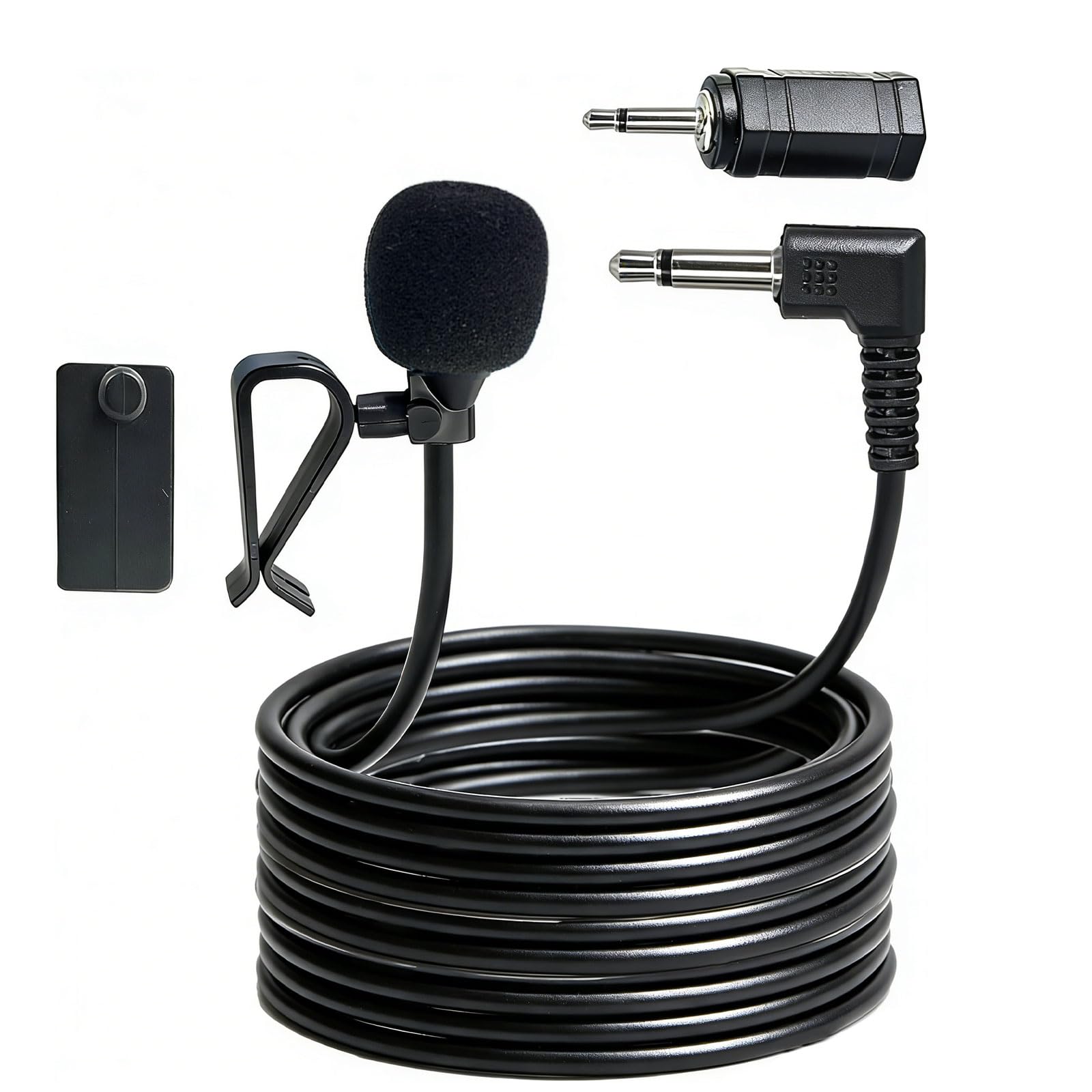 Micro coche (3,5 mm, externo, compatible con Sony Pioneer Kenwood JVC Alpine, Micro de repuesto para radio GPS DVD, cable de 3 m con adaptador de 3,5 mm a 2,5 mm