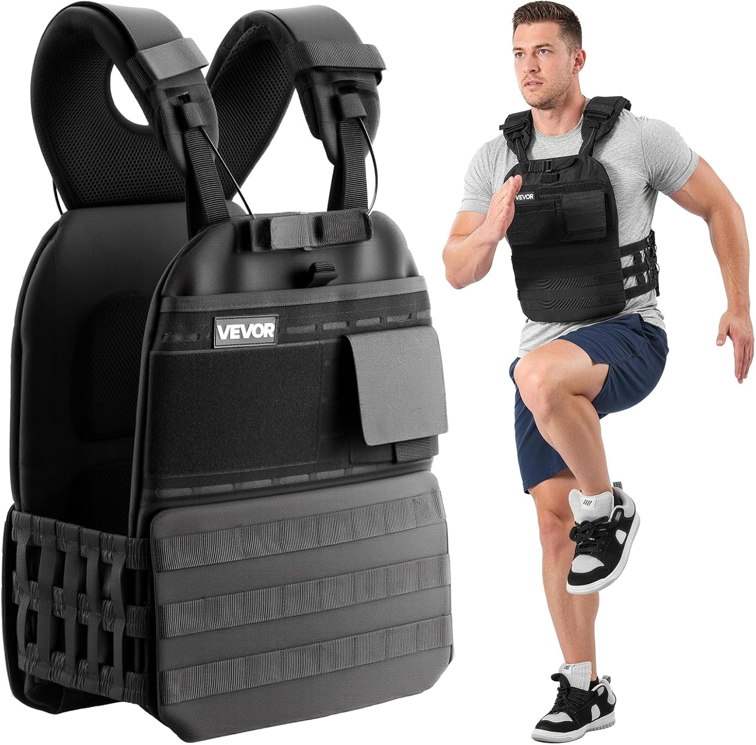 VEVOR Adjustable Weighted Vest, 4-10lbs/20-32lbs/24-40lbs/40lbs Comfortable X-Shape Body Weight Vest Set with 6/8 Weight Packs and Reflective Stripe, for Men Women, Workout Equipment for Strength Training Running Jogging