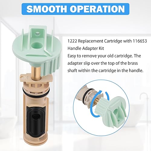 Miniatura 4 de Cartucho de repuesto 1222 con kit de adaptador de mango 116653 compatible con ducha Moen y grifo de temperatura Moen One Hanlde Posi, piezas de