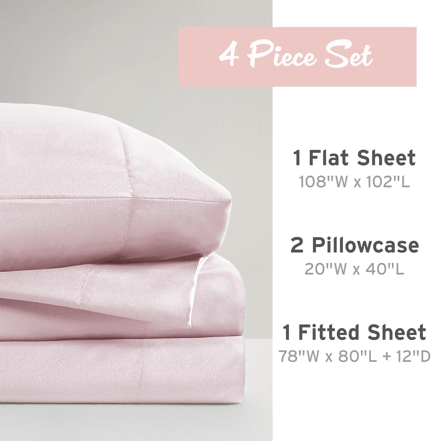 Intelligent Design Microfiber King Sheets Soft Bed Sheets, Elastic Pocket Fits Up to 16" Mattress, Modern, All Season, Cozy Brushed Microfiber King Sheet Set, Pillow Case, King Blush 4 Piece