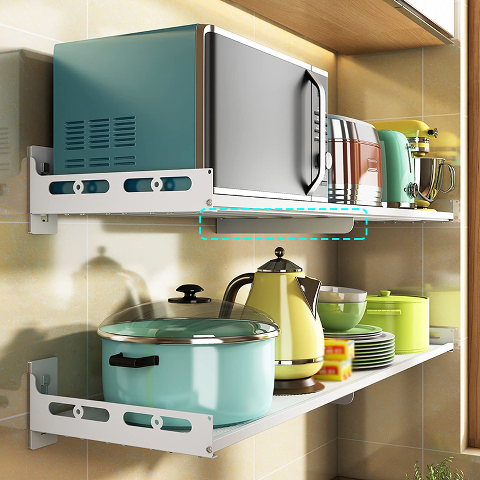 Estante de Pared de Acero Inoxidable para microondas - Estante de Almacenamiento de Cocina para Horno microondas, frascos de Especias y más - Soporte de Pared Que Ahorra Espacio pa