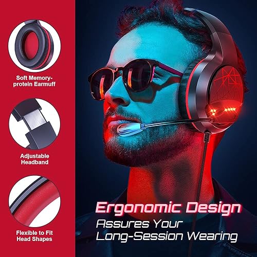 Miniatura 4 de BENGOO Auriculares para juegos para PS4, PS5, Xbox One, controlador de PC, aislamiento de ruido, auriculares con micrófono, luz LED roja, sonido