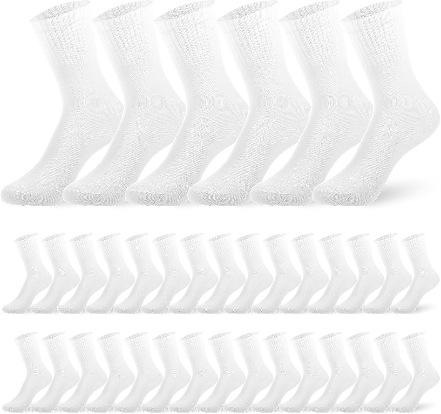 30 Pairs Women Casual Calf Socks, Soft Cotton Crew Socks Ankle Sock for Sport Running Traveling, Size 5-10 (White)