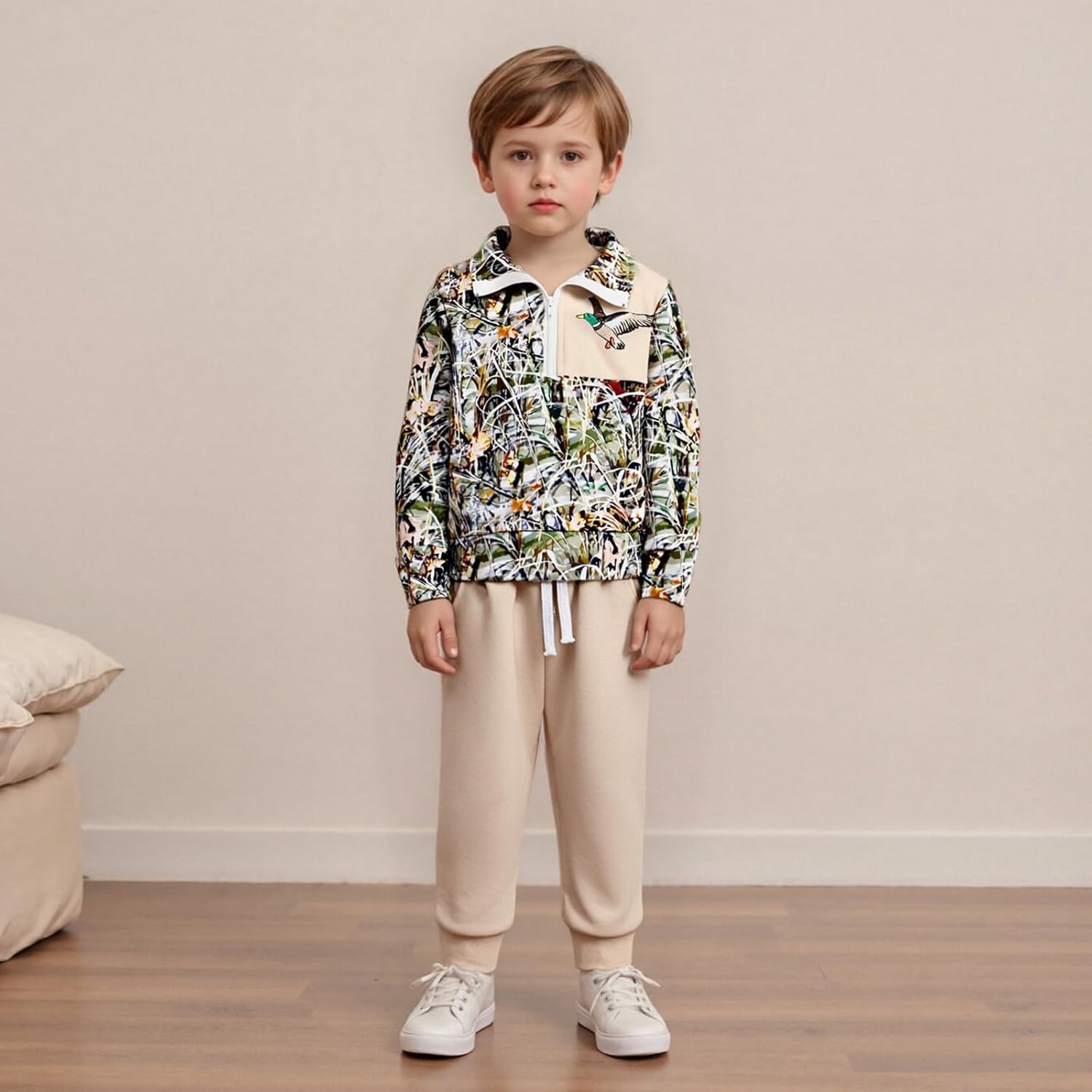 Mieeyali Toddler Kids Hunting Clothes Mallard Duck Half Zip Sweatshirt Camo Country Shirt Pants Set Fall Winter Outfits - Image 2