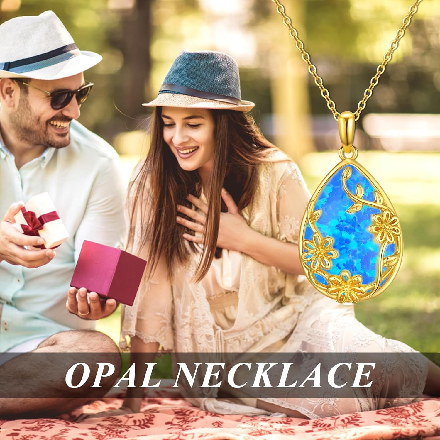 14K Solid Gold Opal Necklace for Women,14kt Real Gold Teardrop Opal Flower Pendant Necklace Jewelry Gifts for Mom Wife Christmas Birthday,16+2 Inch