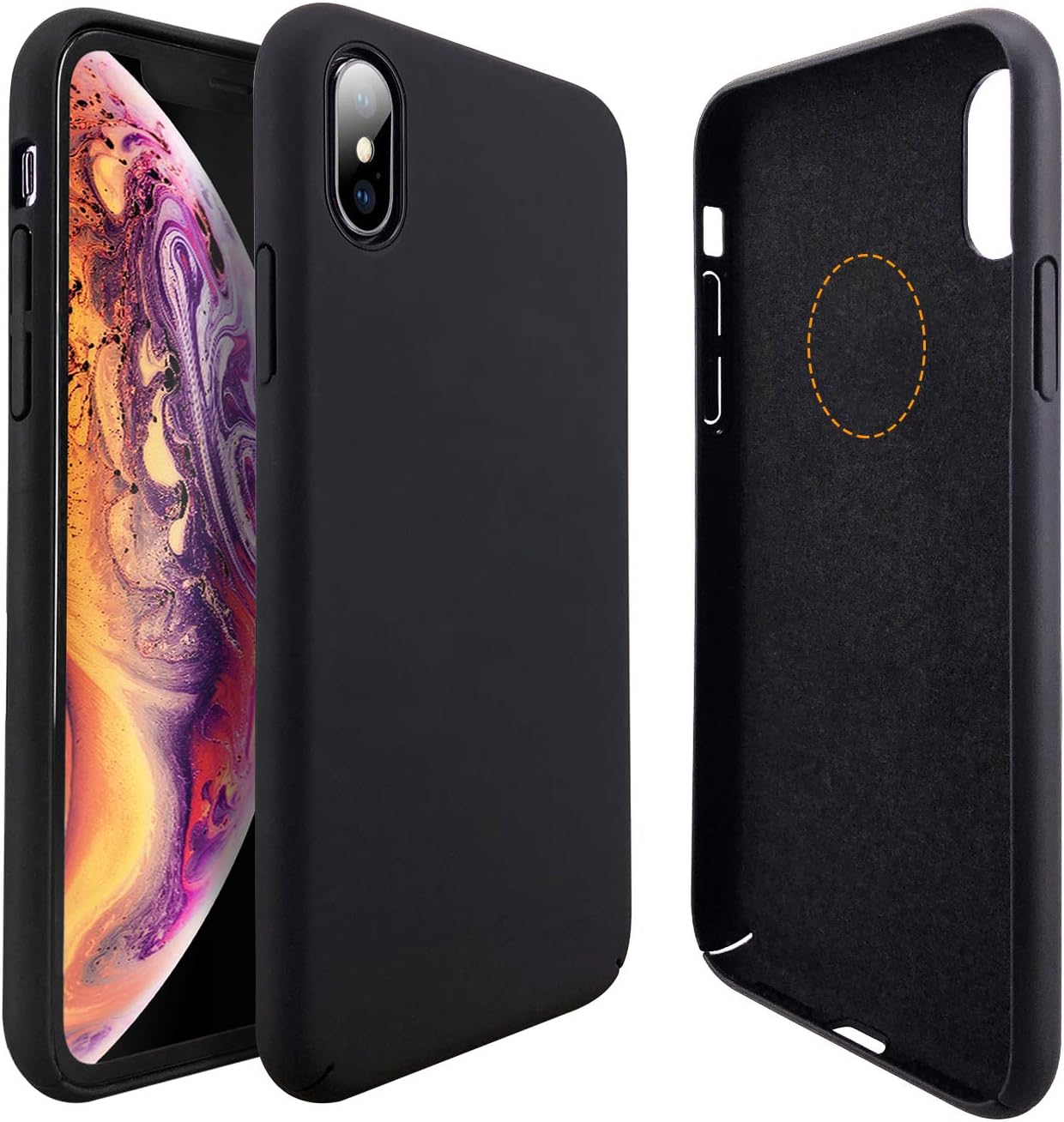 Molzar [Slim Fit Series] iPhone Xs Case, iPhone X Case, Built-in Metal Plate for Magnetic Car Phone Holder, Support Qi Wireless Charging, Compatible with Apple iPhone Xs/X, Black