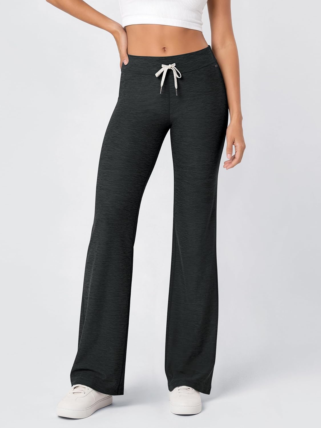 ODODOS Women's Mid Rise Slim Flare Pant - Ultra Soft odSTRATUM Tech Drawstring Tie Casual Lounge Yoga Pants, 30" Inseam