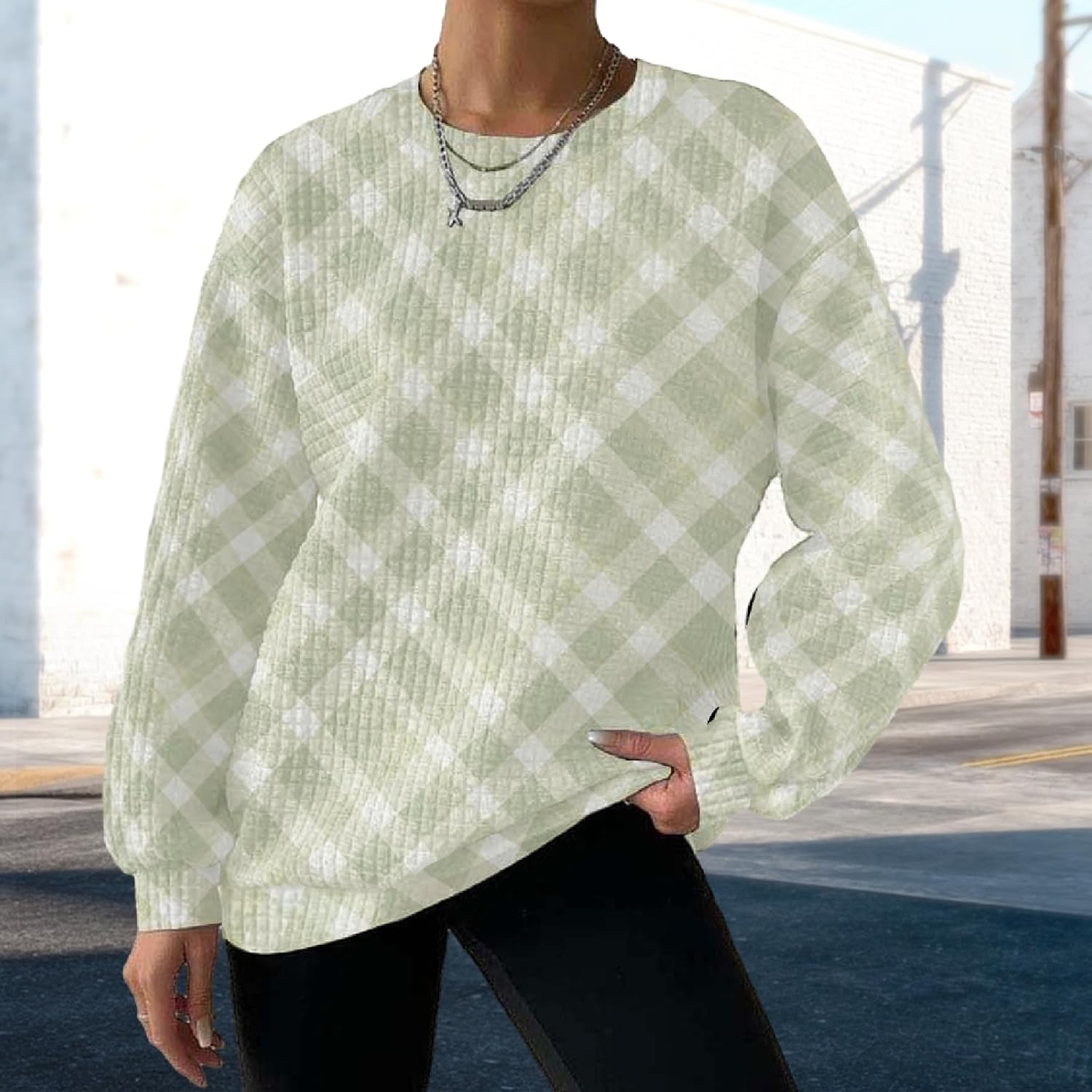 Waffle Sweatshirt Women Long Sleeve Crew Neck Pullover Sweatshirts Comfy And Soft Loose Fit Vintage Fall Clothing - Image 2