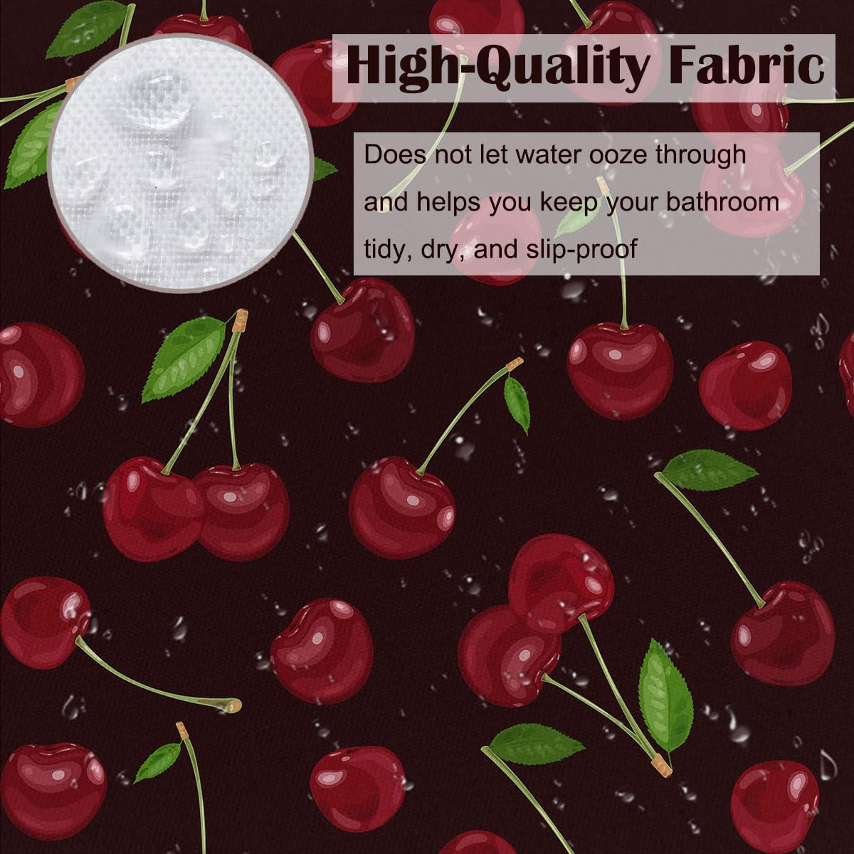 Farmhouse Black Shower Curtain Sweet Red Ripe Cherries Bathroom Accessories Waterproof 72x72 Inch with Hooks