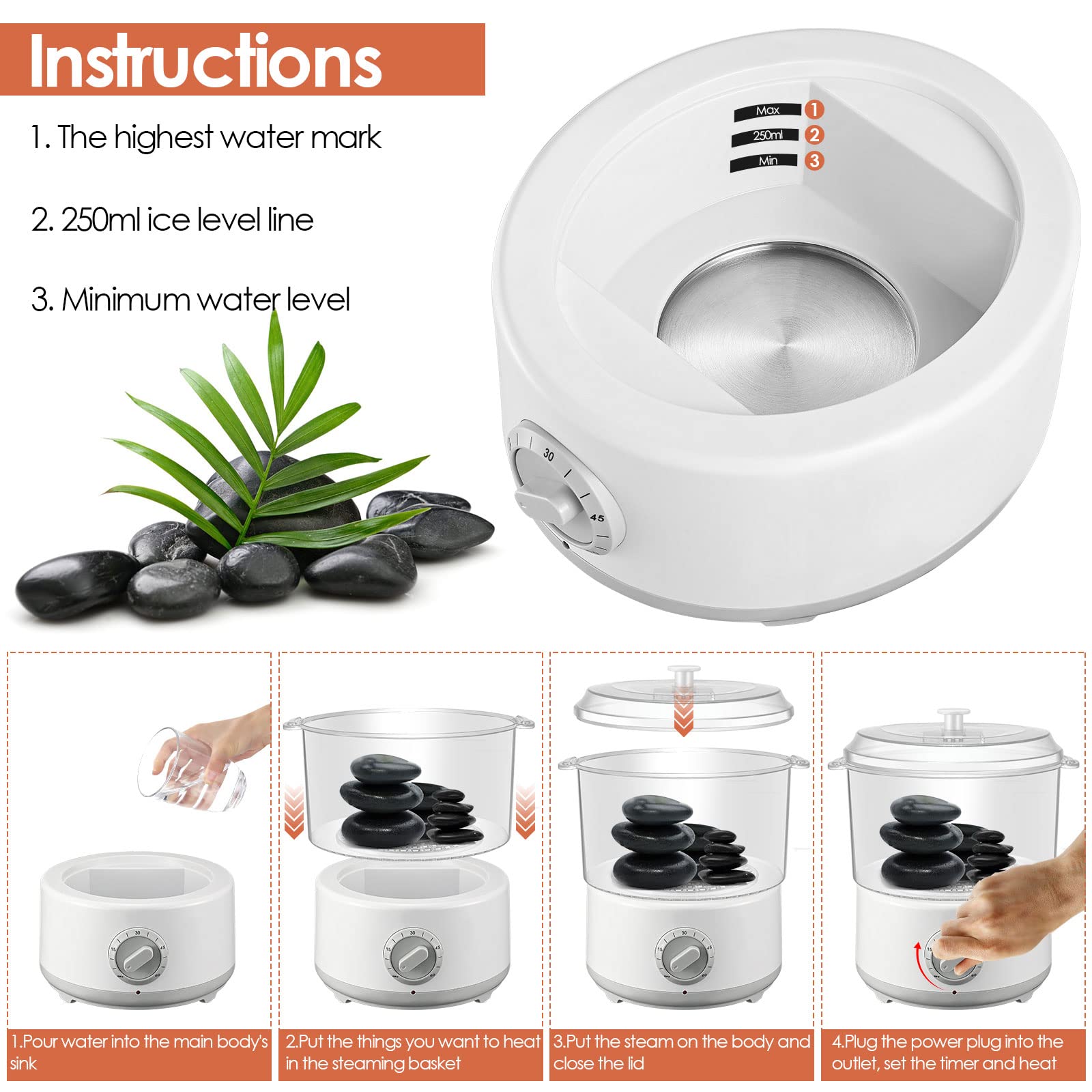 Défroisseur vapeur 60 minutes, minuterie, chauffage vapeur en acier inoxydable 304, chauffe-serviettes multifonction pour salon de beauté, spa, maison, chauffage des pierres de massage et sac